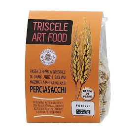 Grani Antichi Siciliani - Varietà PERCIASACCHI (Triticum durum Desf. var. melanopus Koern).<br>GRANO: selezionato, macinato a pietra. Origine del grano: Italia | Paese di molitura: Italia<br>LAVORAZIONE. Trafilatura: lenta al Bronzo - Essiccazione: lunghissimo processo a bassa temperatura.<br>