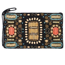 Pochette in tessuto riccamente ricamato con perline di vetro, nella variante color argento. Pu&ograve; contenere tutto l&rsquo;essenziale, dal proprio smartphone a carte di credito, documenti e denaro da porre nell&rsquo;apposita tasca. Pu&ograve; es